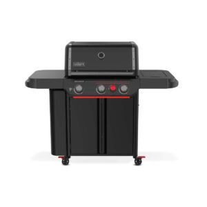 Barbacoa a gas Weber Genesis E-330WR Stealth en color negro mate instalada en terraza